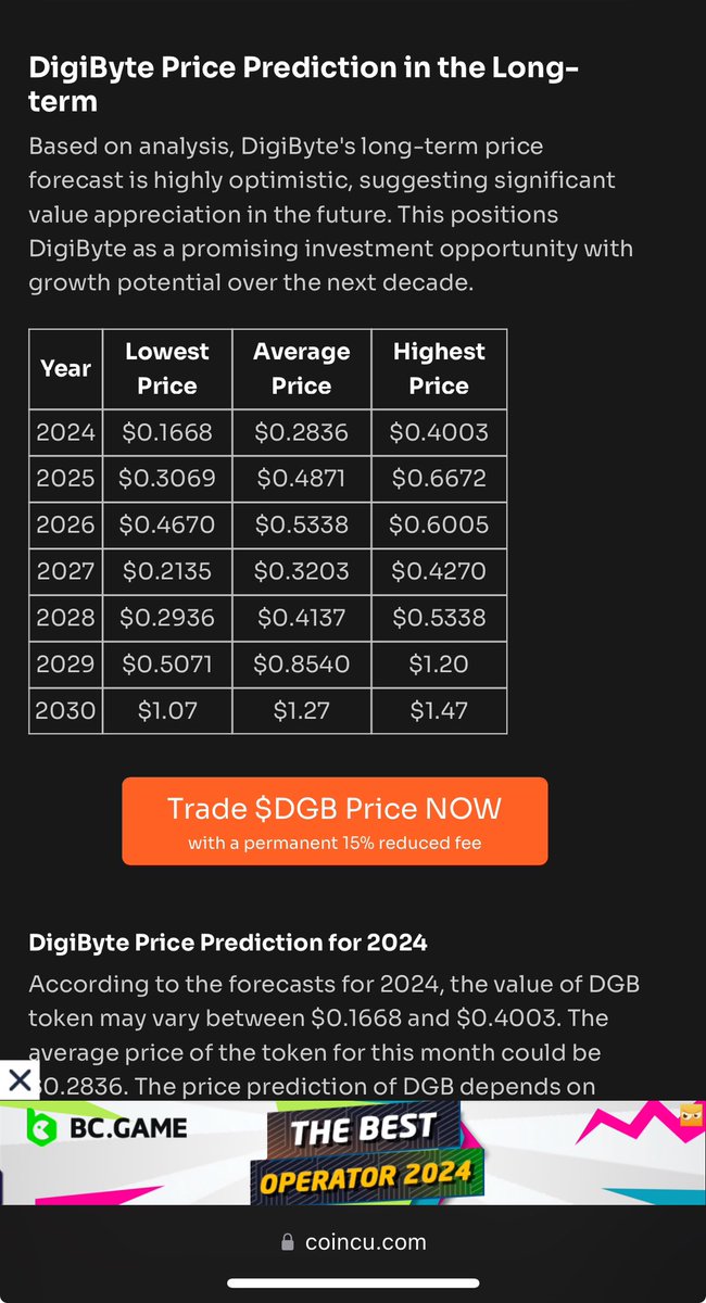 Another #DigiByte price forecast:

@Coincuofficial 

#DigiByte $BTC $ETH $DOGE $LTC $XRP #Bakeryswap #Pancakeswap