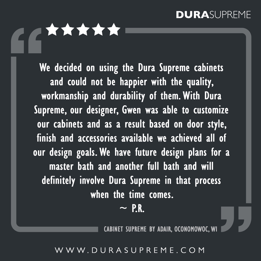 Check out this #DuraSupreme love story... 'We decided on using the Dura Supreme cabinets and could not be happier with the quality, workmanship, and durability...' ~ P.R.

See more testimonies about Dura Supreme #Cabinetry at durasupreme.com/testimonials

#kitchenreno #cabinets