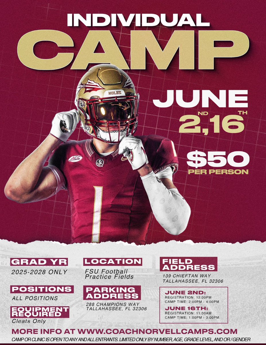 Glad to receive another great camp invitation from @FSUFootball ! @PrestonB49 @Coach_Norvell @CoachAAtkins @ThomsenChris