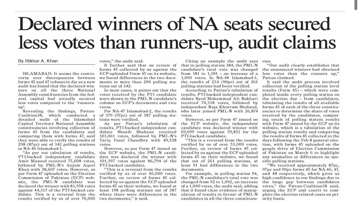 This audit by Dawn of 3 Islamabad seat is real story behind all bogus victories of PDM led candidates in Feb, April and even today in NA 148.