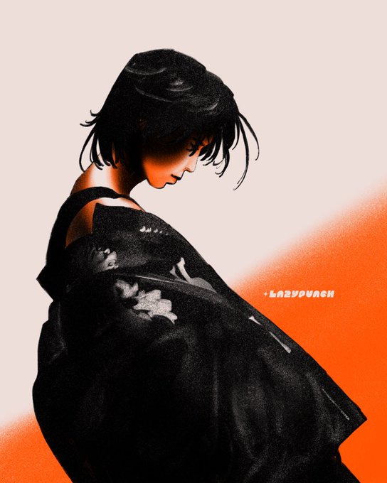 「black hair orange background」 illustration images(Latest)