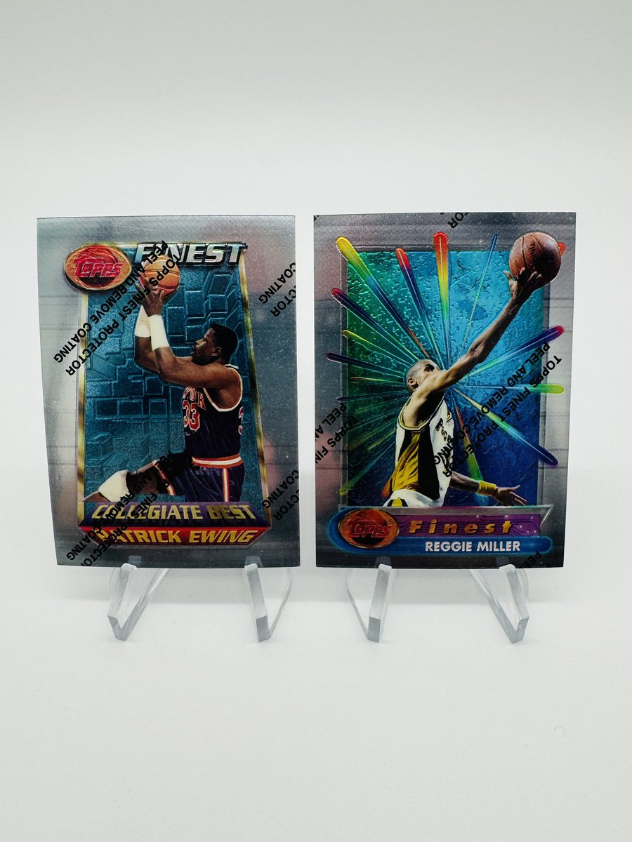 Cards we think are cool (volume 3) 🏀 Game 7 edition 🏀 The last Knicks Game 7 at MSG in 1995, these two had monster games. 1994-95 Topps Finest #225 Patrick Ewing 1995-96 Topps Finest #235 Reggie Miller To coat or not to coat…that is the question. Topps added a protective