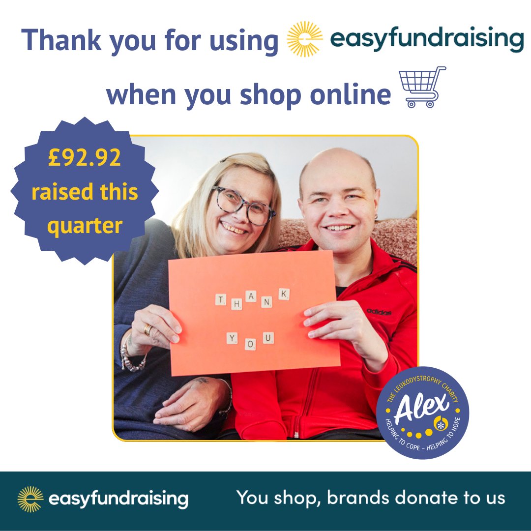Amazing news, this #DonationDay #AlexTLC has been paid! Thank you to everyone who supports us through @easyuk - you're incredible! Why not get involved? Watch your online shopping turn into free donations for our cause! Sign up now: easyfundraising.org.uk/causes/alextlc… #leukodystrophy