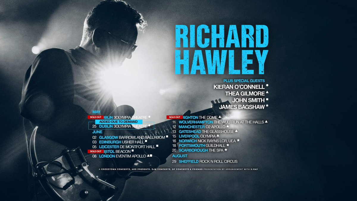 Heading back on the road with my friend and guitar hero @RichardHawley The funniest, kindest man in rock n roll. Big rooms, some tickets left! Come on down