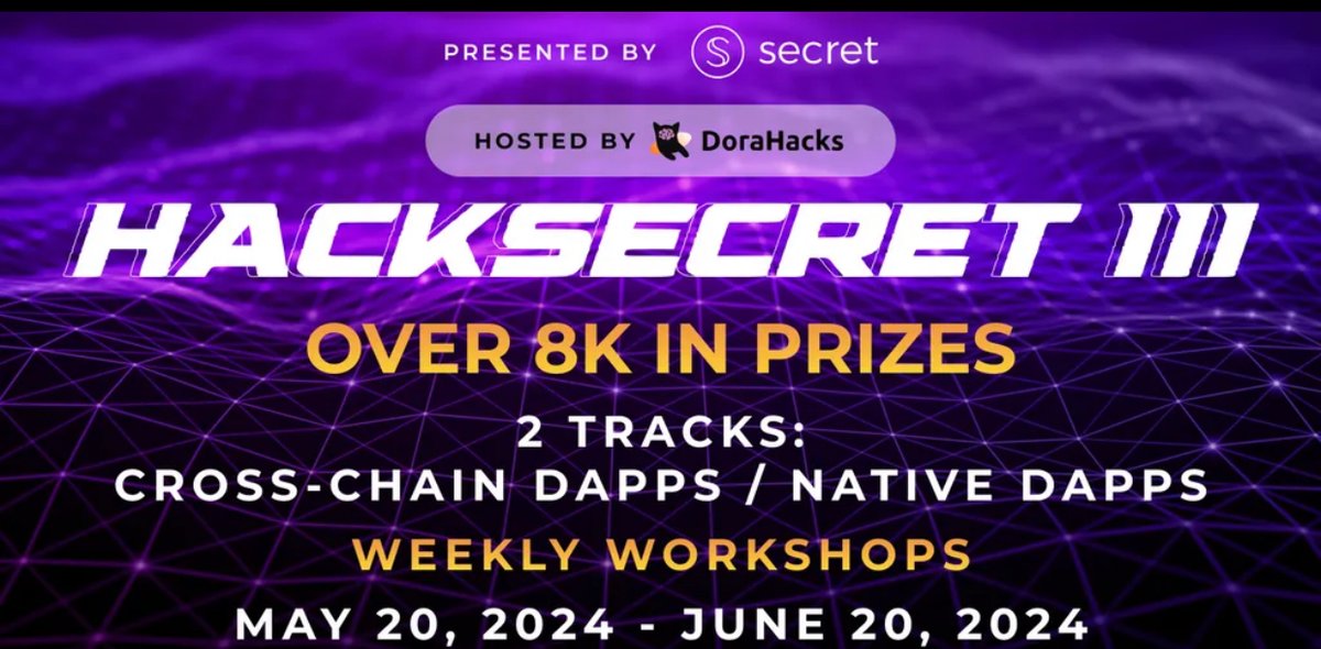 Are you participating in #HackSecretIII? Join us for the Kickoff Call tomorrow, May 20th at 16:00 UTC ⚡️
Learn more about Secret Network's confidential computing and start your journey in creating cutting-edge dApps.

Details ▶️ dorahacks.io/hackathon/hack…