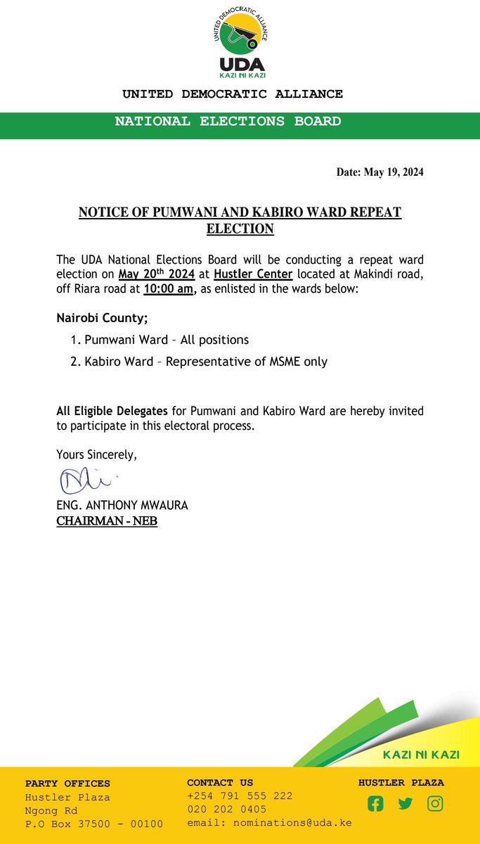 Notice: Pumwani and Kabiro wards repeat election