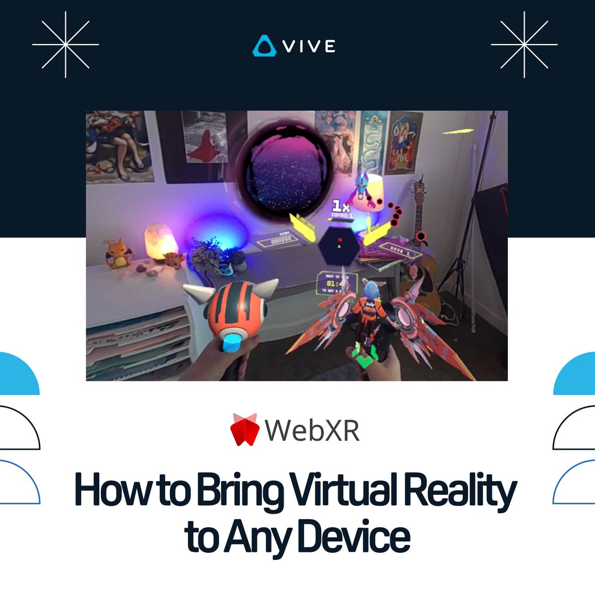 WebXR offers a way to craft immersive experiences that you can access from virtually any device with a web browser — VR headsets, smart glasses, PCs, tablets, and mobile phones included. Everything you need to know about WebXR: htcvive.co/BXRADX #WebXR #VR #XR #AR #API