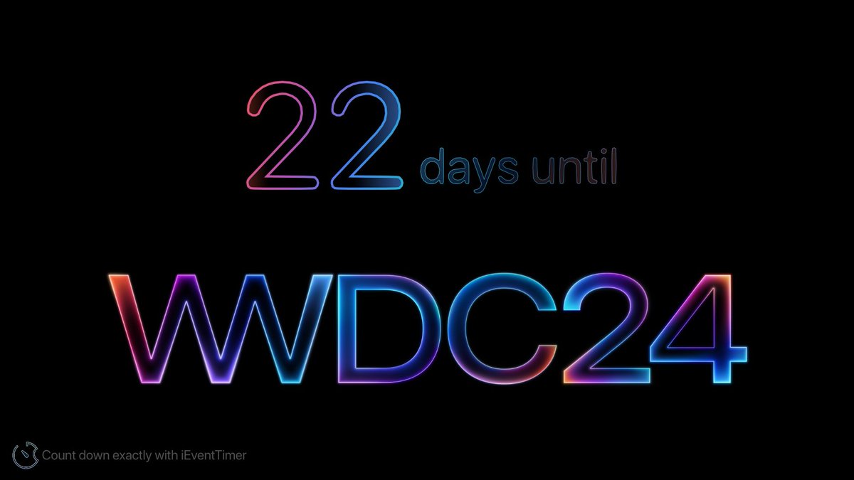 22 days until Apple’s #WWDC24. 

#AppleEvent