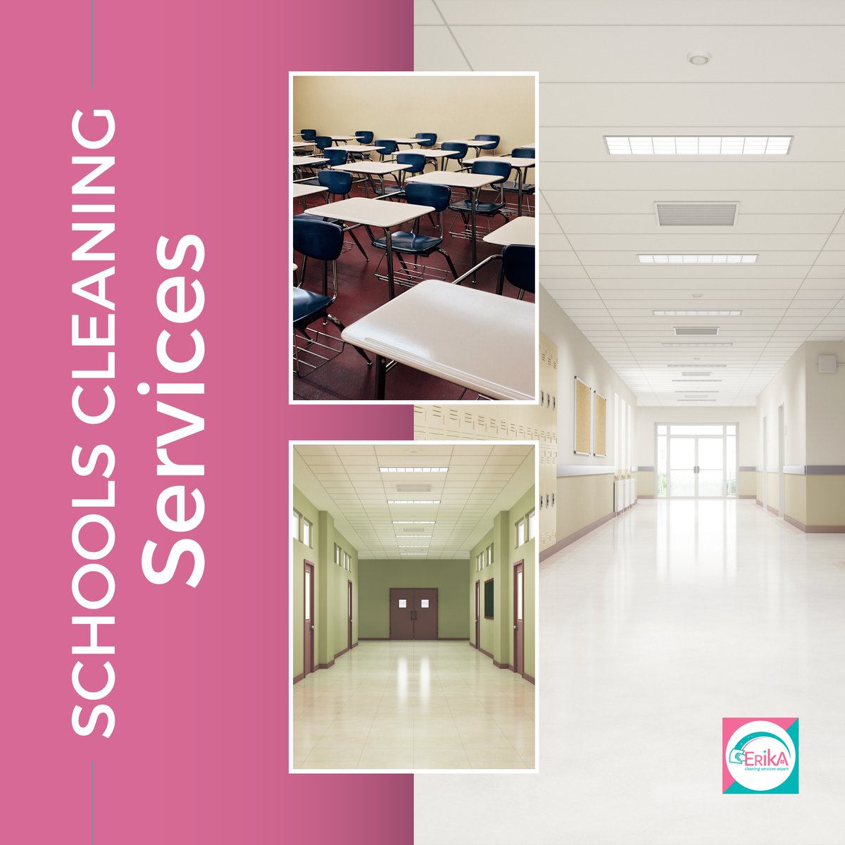 Do you need a fresh start for your school? 🏫Let Erika's Cleaning Services take care of it. With meticulous attention, we transform spaces into impeccable ones. Call today for a free quote. #SchoolCleaning #HoustonServices #FreeQuote