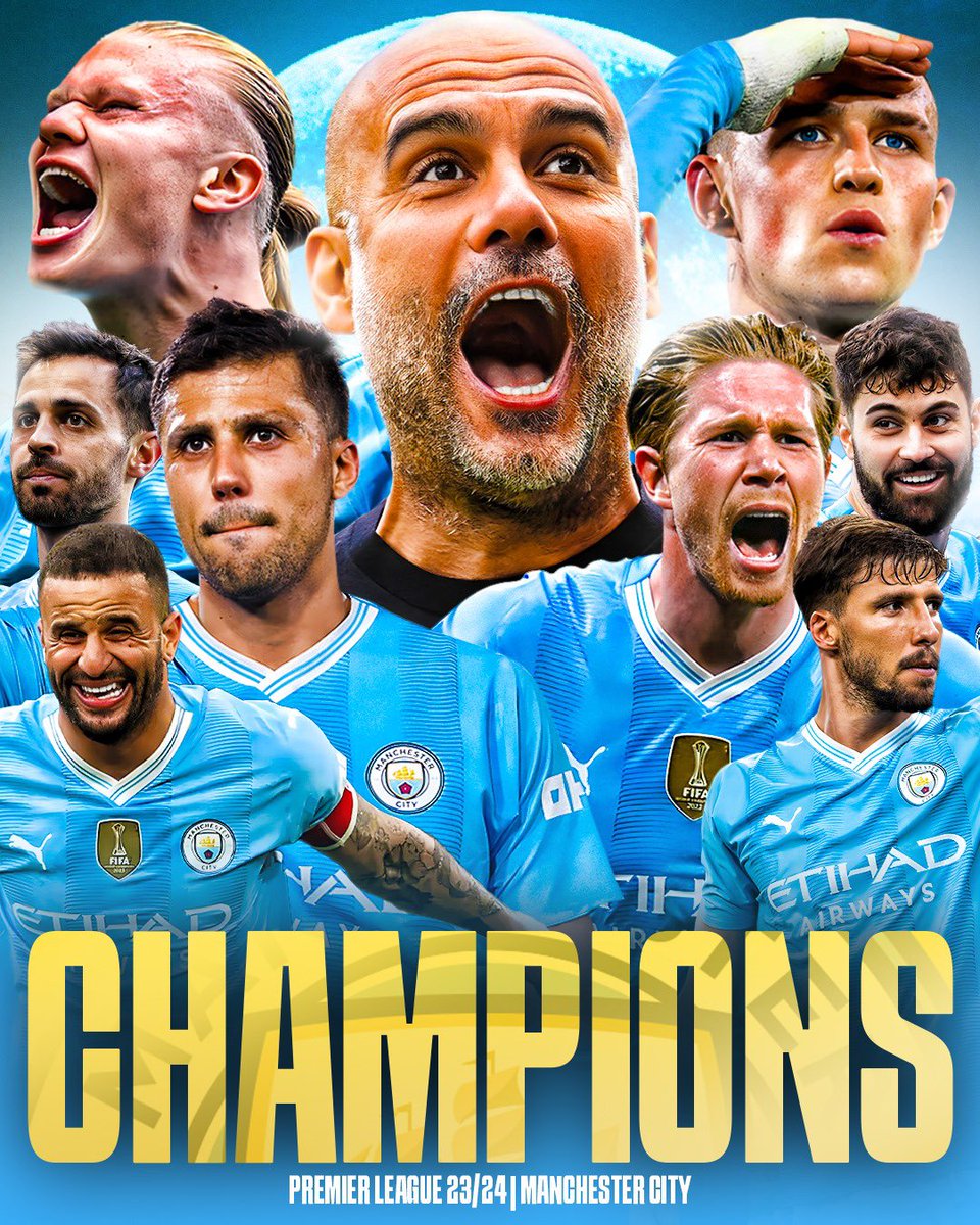 🏆🔵 Manchester City are Premier League champions for the 4th time in a row! Historical record for Man City. ✨ 🔟th Premier League title for #MCFC.