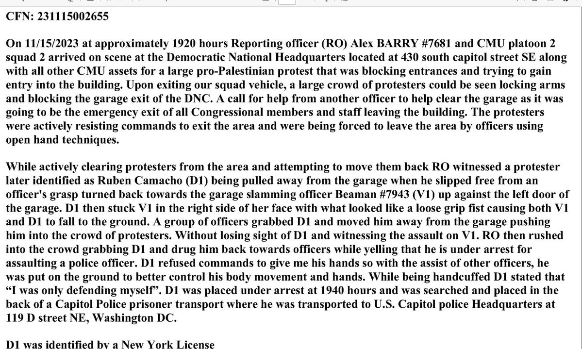 This will certainly outrage many J6ers and their families. A NY man was arrested last November for assaulting 2 Capitol police officers during a pro-Hamas demonstration outside the DNC. (V1 here is a female officer according to a Capitol Police press release.) Ruben Camacho