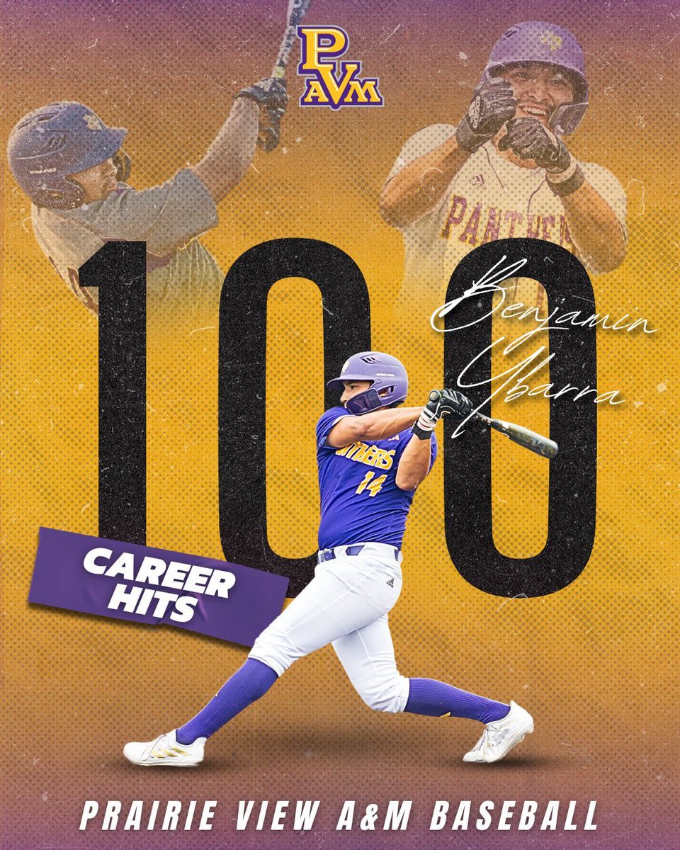 PVAMUBSB: Century mark reached! ⚾️✨ Congrats to #14 Benjamin Ybarra on hitting his 100th career hit with Prairie View A&M Baseball!🔥 #MilestoneMoment #PVAMUBaseball #KeepGrinding