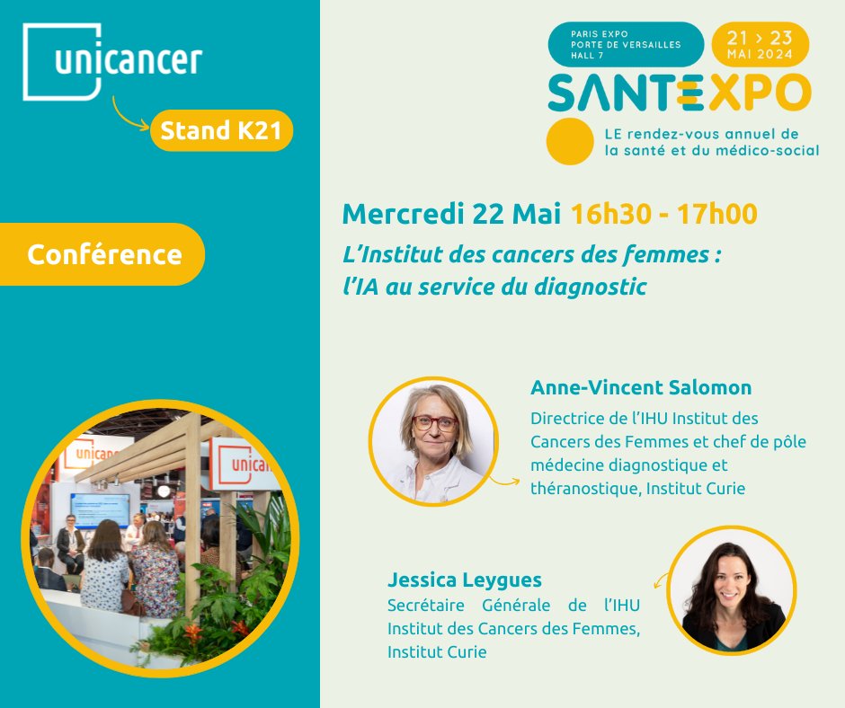 #Santexpo 🔸 Rejoignez-nous le mercredi 22 mai à 16h30, pour une conférence qui portera sur la thématique 'l’Institut des cancers des femmes : l’IA au service du diagnostic'. 🔎Un focus sur une structure qui place les femmes au cœur de la recherche et de l’innovation.
