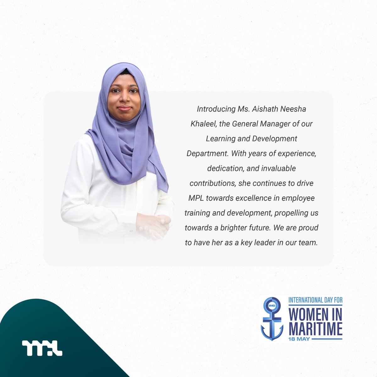 Today, we shine a spotlight on the women leaders who make Maldives Ports Limited exceptional. Their hard work and commitment inspire us all. #WomenInMaritime #Leadership #MPL'