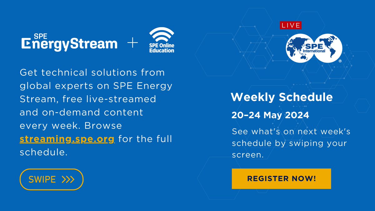 SPEtweets's tweet photo. Join us next week for a series of informative and exciting sessions on SPE Energy Stream. Register now to secure your spot!
https://t.co/8x02Izp9si
#SPEweeklymenu #SPEtechtalk #SPEenergystream #SPElive https://t.co/zzY7pGH8f0