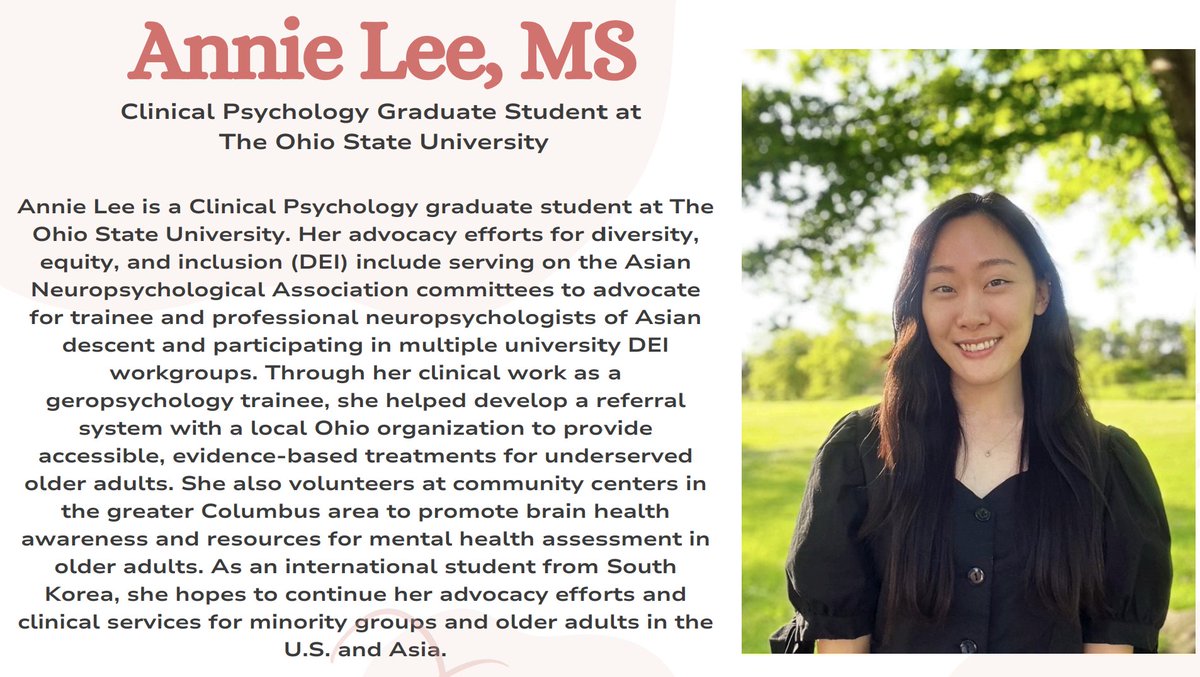 Congratulations Annie Lee, MS, one of our winners of the 2024 Diversity, Equity, Inclusion and Advocacy Award presented by @SCN_WIN and @APADiv22!