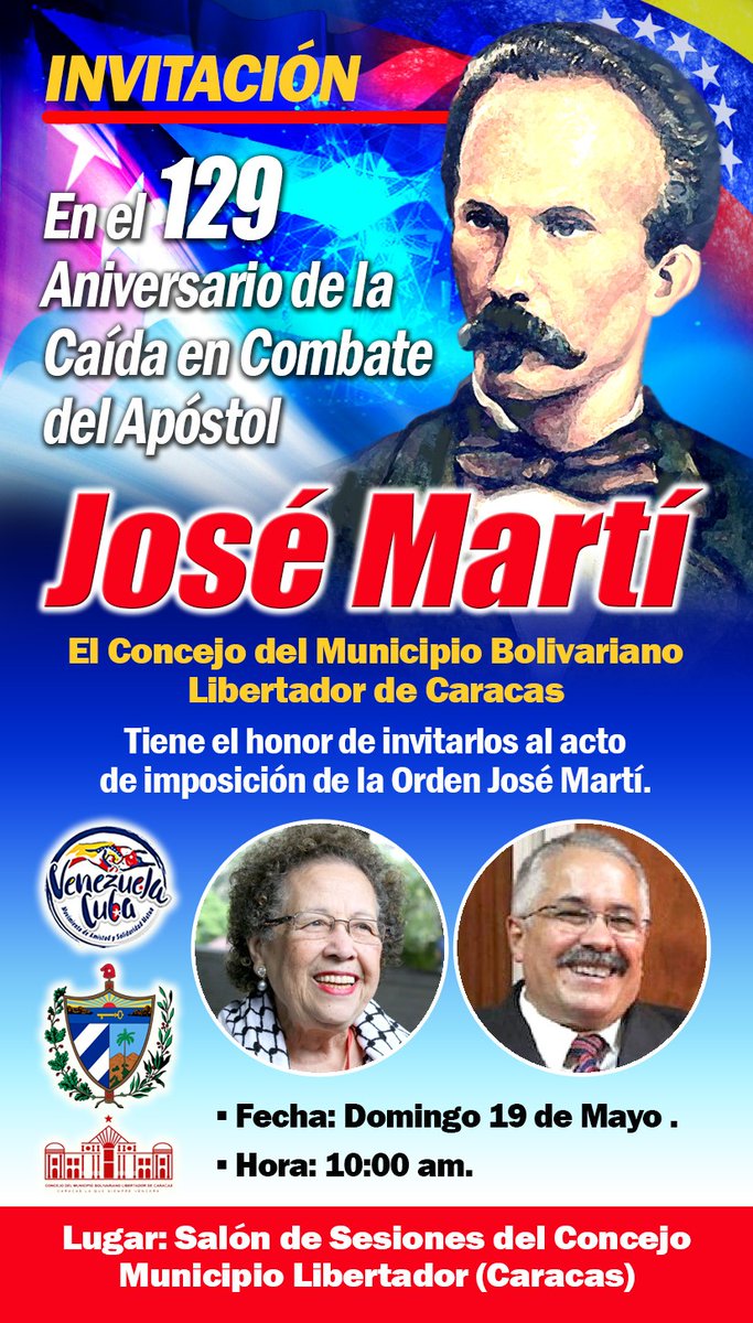La Orden 'José Martí', establecida por el Concejo del Municipio Bolivariano Libertador, de Caracas, ha sido concedida este año a nuestro embajador Dagoberto Rodríguez Barrera, y a la querida hermana venezolana Dip. Maria León. iMuchas Felicidades! #Cuba #DeCaraAlSol #CDRCuba