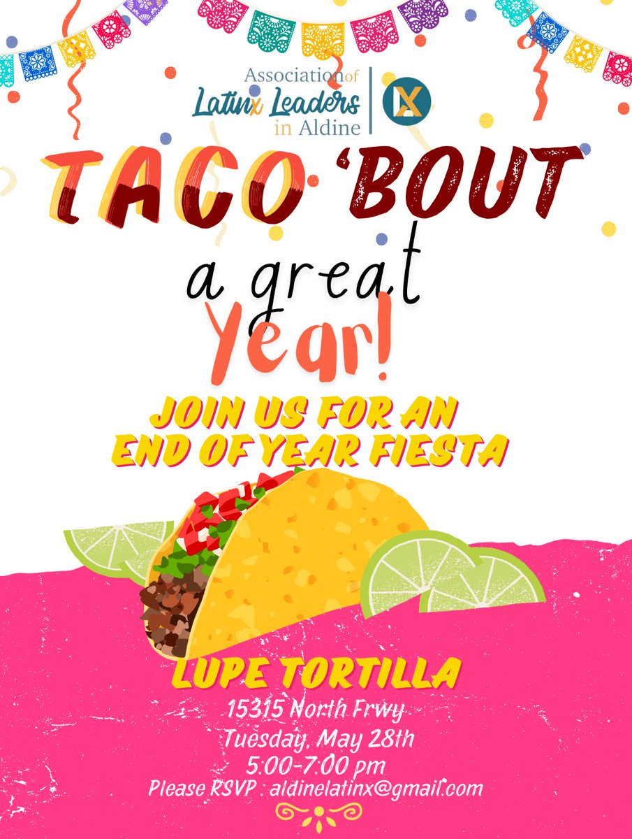 ⁦<a href="/ALL_in_Aldine/">Latinx Leaders of Aldine</a>⁩ come join us to celebrate an amazing school year. ⁦<a href="/DrFavy/">DrFavyCantu</a>⁩ ⁦<a href="/Nochoa_edu/">Nereida Ochoa</a>⁩ ⁦<a href="/JVillarrealAISD/">Javier Villarreal, Ed.D.</a>⁩