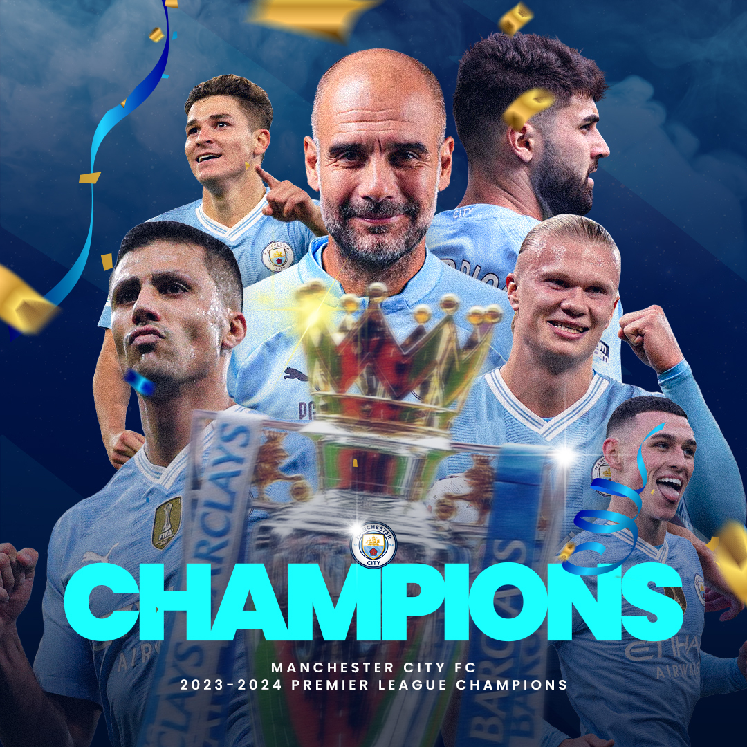 🔵 Congratulations Manchester City! 🏆 Premier League 2023/24 Champions. 4 times in a row. What an achievement for Pep and his men. #PremierLeague #Cityzens #ManCity