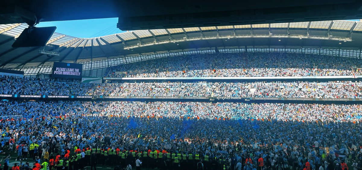 In the voice of Kenneth Wolstenholme; 

"Some people are on the pitch!

They think it's all over!

It is now, it's four!"