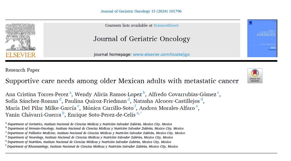 If you are looking for a nice Sunday read take a look at our manuscript on supportive care needs among older adults with cancer in 🇲🇽 #supponc #pallonc #gerionc #globonc 
Published in @JGeriOnc and free to read now ⬇️⬇️

authors.elsevier.com/a/1j6Ex6hK%7E0…