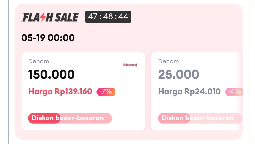 Promo Diskon Lazada

Beli pulsa telkomsel 150 ribu cuma bayar 139 ribu aja✨
s.lazada.co.id/s.JUYL5?cc