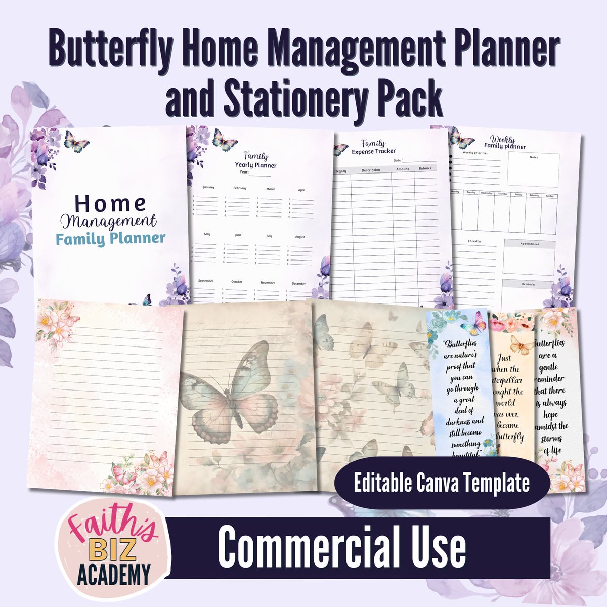 SRDigitalShop's tweet image. Stay organized in style with the Butterfly Home Management Planner &amp;amp; Stationery pack! 🌿 Includes 6 lovely stationery pages, 20 vintage note pages, &amp;amp; more. Editable Canva templates make it easy! 🦋  (aff link): bit.ly/3ULwPCo #DigitalDownloads #CanvaTemplates #EtsySeller
