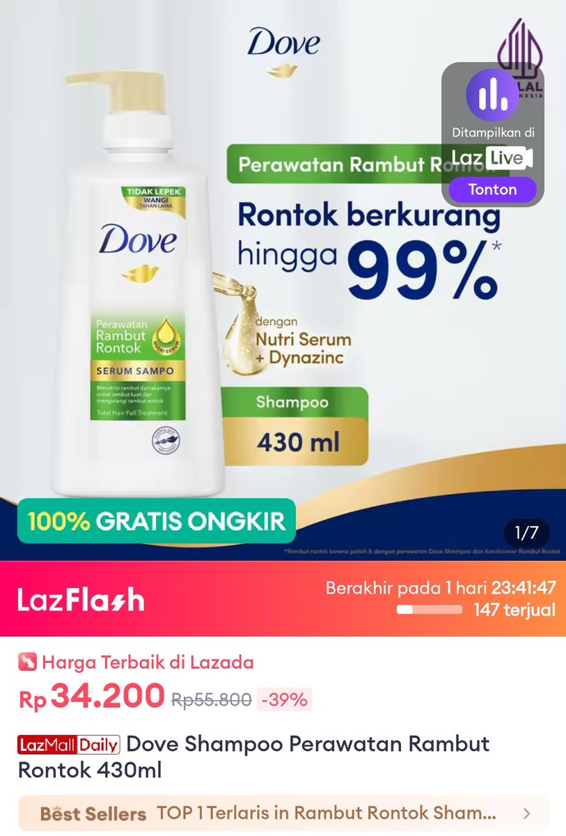 Promo Diskon Lazada

Dove Shampoo Perawatan Rambut Rontok 430ml
🛒s.lazada.co.id/s.JU1dx?cc