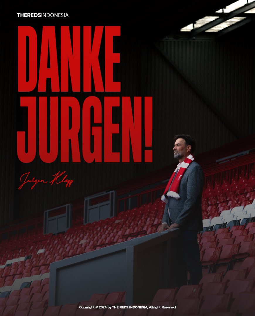 Danke, Juergen!

Sosoknya hadir lebih daripada sekadar pelatih untuk klub ini. Jiwanya seolah menyatu dengan identitas klub ini sendiri. Ketika kau menyebut Klopp, maka Liverpool adalah kata pertama yang terlintas berikutnya.

Menerima pinangan klub ini sembilan tahun lalu dengan
