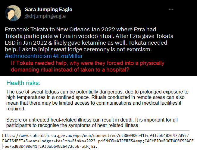 Jumping Eagle used Voodoo, a religion that's misrepresented & sensationalized in media, as a boogieman.
By combining claims of cult activity & child predation with claims of forced participation in rituals, she effectively dogwhistled an antisemitic conspiracy theory: blood libel