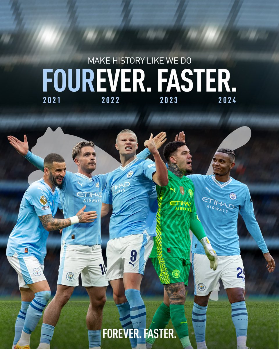 HISTORY M4KERS 🏆🏆🏆🏆 Congratulations to @mancity on becoming the first men's English team to win 4️⃣ league titles in a row. @pumafootball #ForeverFaster #SeeTheGameLikeWeDo
