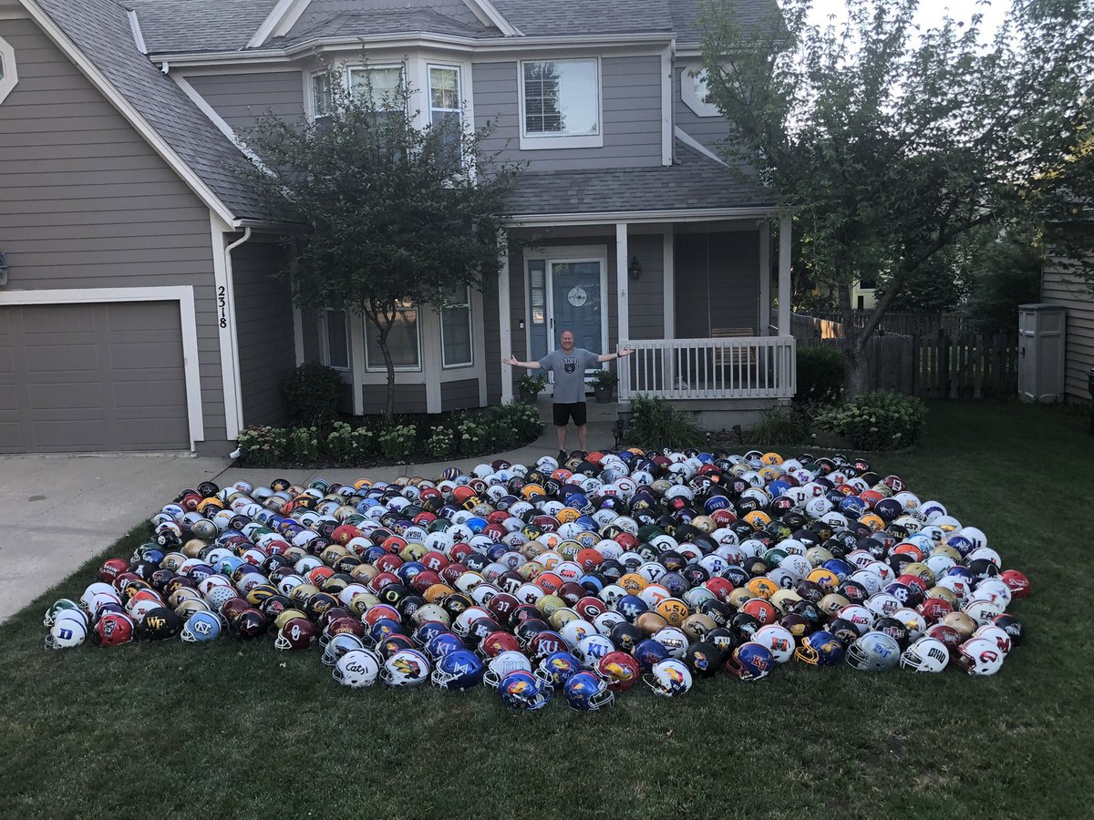 OK…I said I wouldn’t do this again but so many people have asked for an update. 2 years ago I did this group picture of 400 helmets. If I get 100 retweet’s I will do an update photo with the current 553 helmet collection. I will regret this I’m sure but here we go! @espn