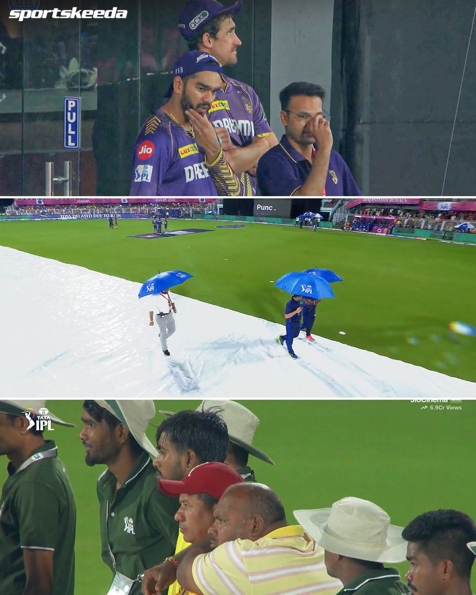 Just when everything seemed to be in place, the rain started again in Guwahati. 🫥

📷: Jio Cinema 

#RRvKKR #CricketTwitter #IPL2024