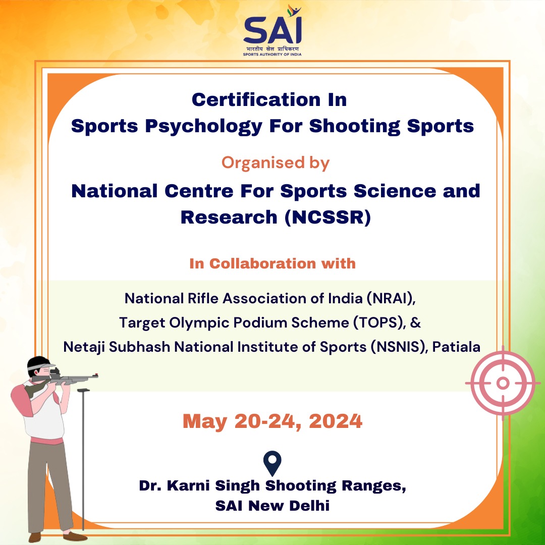 Let's all take a step towards improving the resilience of our shooting stars, make the best of what sports psychology has to offer🫴 NCSSR in collaboration with #TOPScheme, SAI Patiala and NRAI is organising a certificate course on sports psychology for the overall upliftment