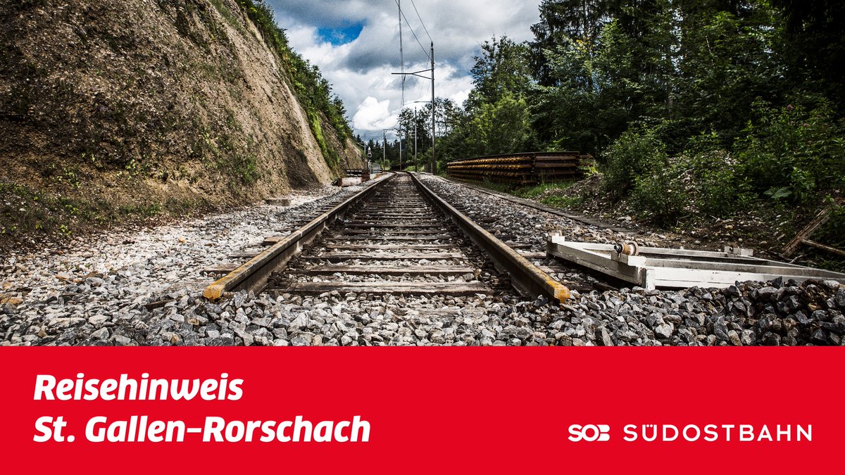 Der Bahnverkehr auf der Strecke St. Gallen–Rorschach ist zwischen St. Gallen St. Fiden und Goldach bis voraussichtlich 3. Juni 2024, 4.30 Uhr unterbrochen. Grund dafür ist ein Erdrutsch. (1/2)
