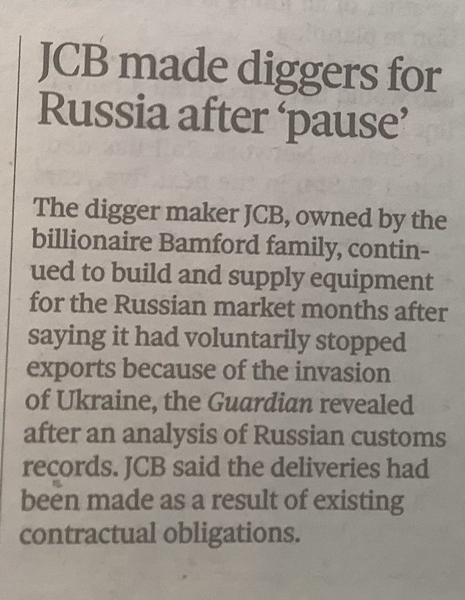 I’ve been asking for months about #JCB doing #business in #Russia.

Nice to know that someone else is interested.

#Sanctions #ToryDonors #ToryCorruption #TorySleaze #ToryCriminals #ToryTraitors #ToryRussianMoney #ToryLies @BorisJohnson @RishiSunak 

From #TheObserver