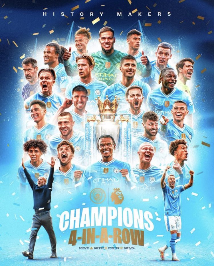 Premier League Champions! 🥇🎉 Congratulations to @ManCity #4inarow