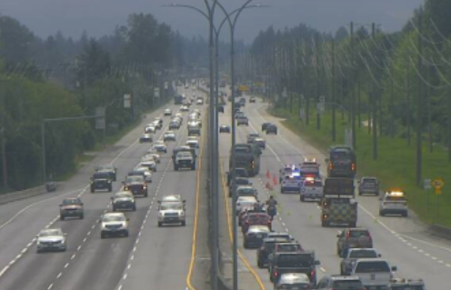 ⚠️ UPDATE - #BCHwy7 Eastbound vehicle incident after the #PittRiverBridge at Old Dewdney Trunk Rd. has it reduced to a single lane. Expect delays due to congestion. #PittMeadows #MapleRidge #LougheedHwy