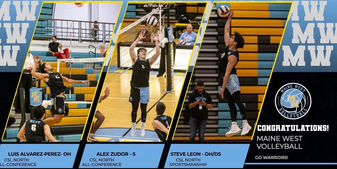 Congratulations to our two all-conference selections for the CSL North!

Senior Setter, Alex Zudor

Sophomore Outside Hitter, Luis-Alvarez-Perez. 

Shout out to Senior, Stevie Leon, for earning the CSL Sportsmanship Award for Maine West!