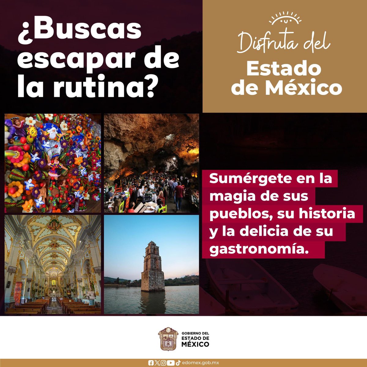 Los municipios del #EstadoDeMéxico resguardan una increíble riqueza gastronómica, artesanal, cultural d histórica. Déjate enamorar y sorprender en cada destino.