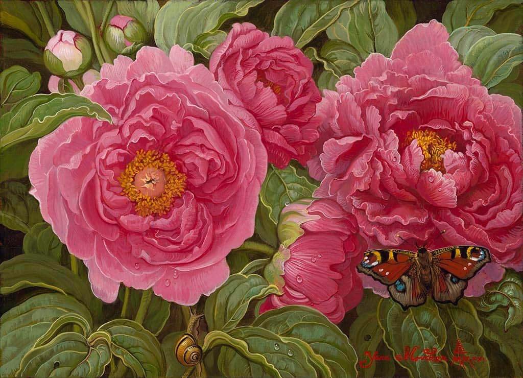 Peonies. Oil on canvas by Yana Movchan