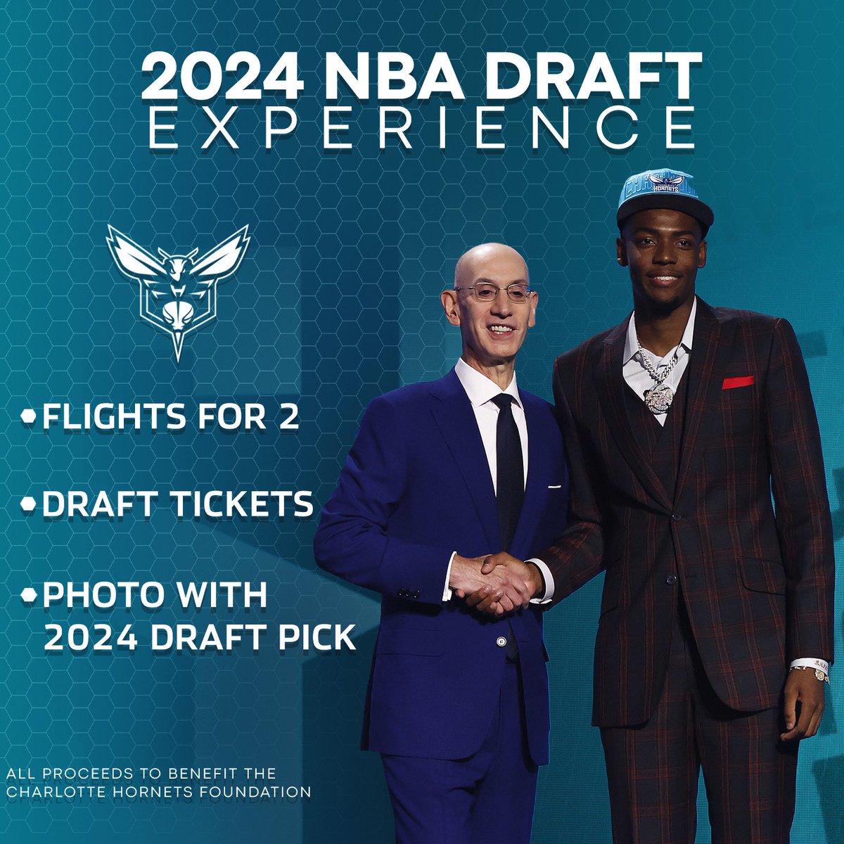 Travel to New York on June 26th to watch the Charlotte Hornets make their picks live at the 2024 NBA Draft! Bid now: bit.ly/4ay9D0k | @HornetsGive