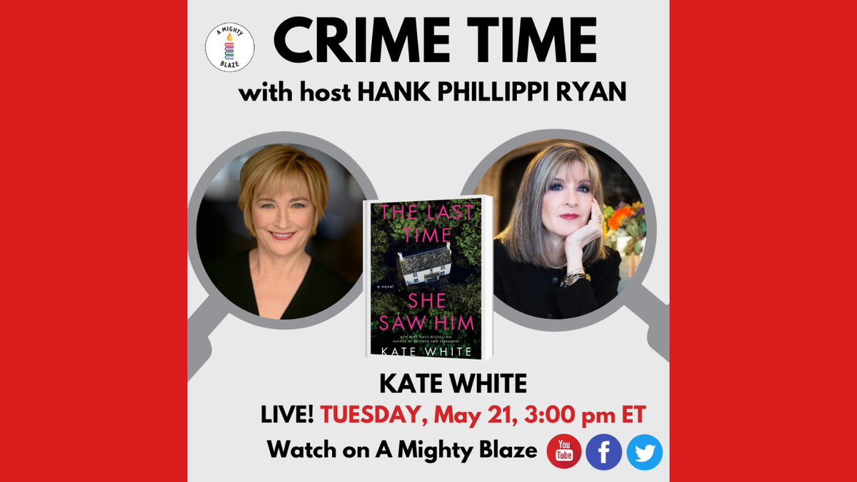'The Last Time She Saw Him' by @katemwhite is 'an engrossing murder mystery with an engaging main character who is determined to do right by the man she loved but couldn't marry,' says @bookreporter. A Crime Time interview with @HankPRyan. 3 PM ET TODAY