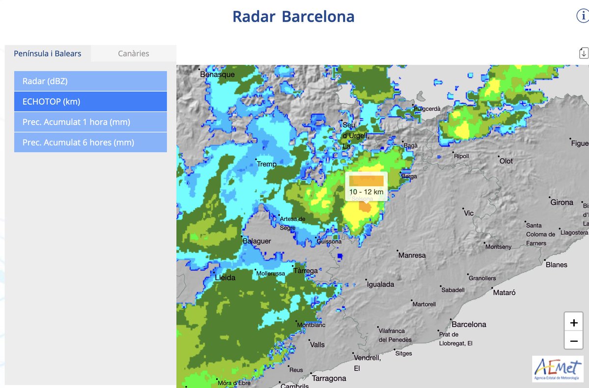 Molta atenció!! al fuet convectiu!! Bitxos de fins a 12 km d'altura al solsonès  #radar #meteo