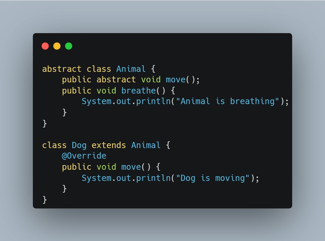 DeveloperOgee's tweet image. 🌟 Mastering Java 17 SE: Abstract Classes 🌟
Abstract classes define common behaviors for subclasses. Use them to create a template for your Java classes!
Example Provided Below.
Enhance your Java skills today! 🚀💻
#Java #Coding #Programming #AbstractClasses #Java17…