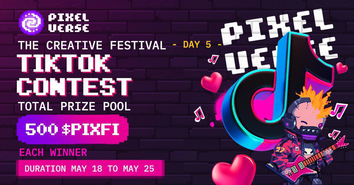 😁 (THREAD) Day 5 of Pixelverse Creative Festival: TikTok Video Challenge - Game Showcase 🎮 $1000 to win... read more👇The more views the more rewards. 🎁