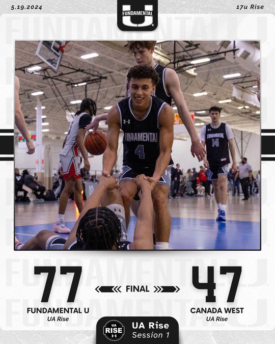 17u Rise closes out the spring in UA Rise Circuit 3-1. Finished the weekend with a 30-point win over Canada West Basketball. #TheStandard Hudson Scroggins- 20pts Theo Rocca- 14pts Alex Vincent- 12pts AJ Demirov- 12pts @RiseCircuit #FUFamily