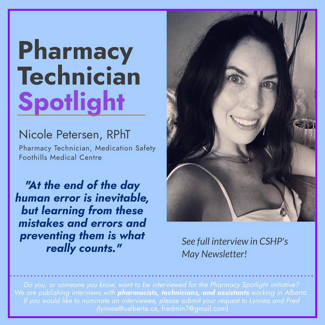This month’s pharmacy spotlight features Nicole Peterson, Medication Safety Technician at Foothills Medical Centre. Read more about her role in our May Newsletter!