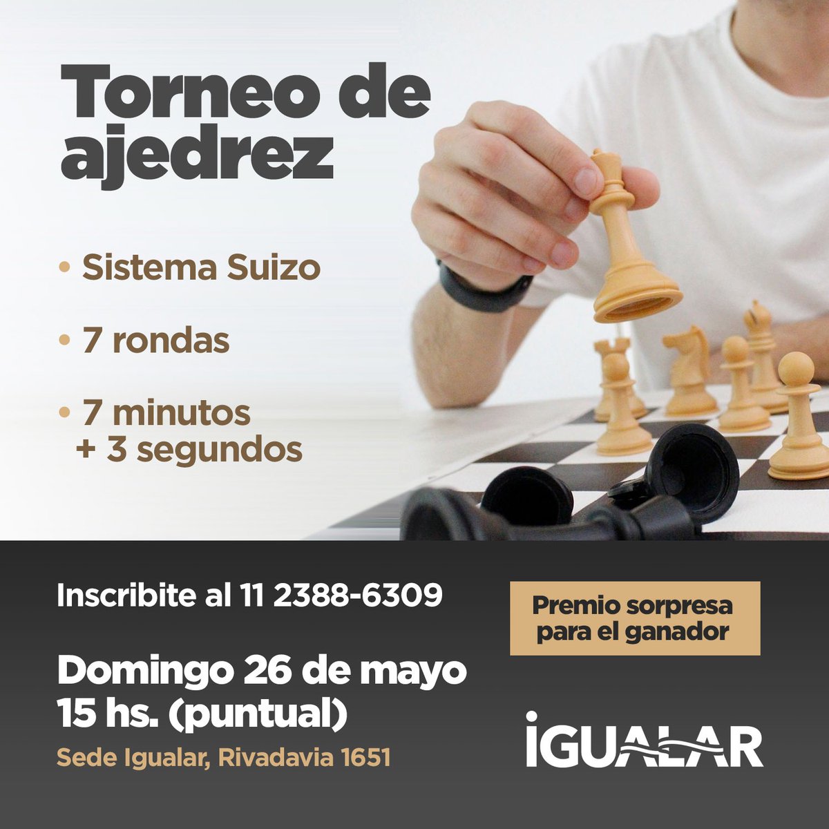 ➡️ Ya te podés inscribir en el Torneo de Ajedrez.

Hace click acá y completá tus datos👇
forms.gle/94zL5XjC1pneMQ…

La entrada es un alimento no perecedero. Premios sorpresa 🎁

🗓️ Domingo 26 de mayo a las 15 hs.

📍Rivadavia 1651 #CABA

Te esperamos!