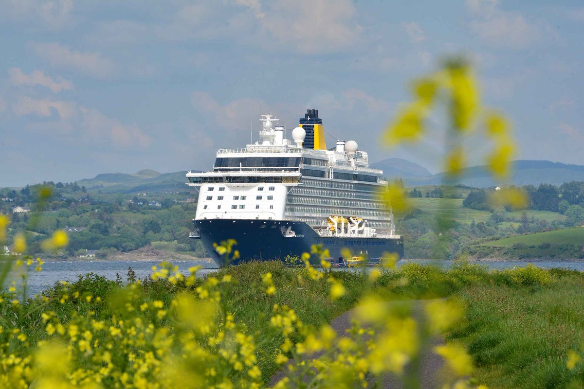 The luxury cruise liner 'Spirit of Adventure' moored off Bantry town during her visit to West Cork @saga_travel_uk @Corkcoco